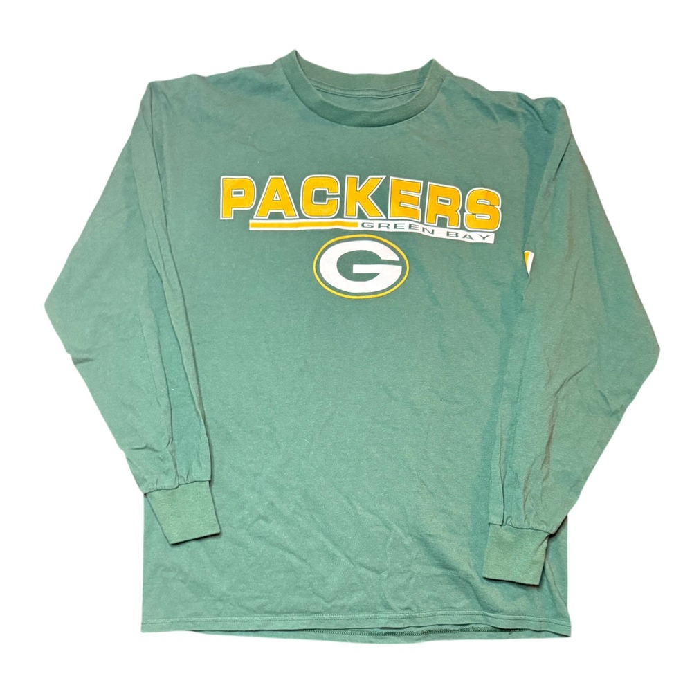 NFL Team Apparel Green Bay Packers T-Shirt Mens Large Green Long Sleeve Logo